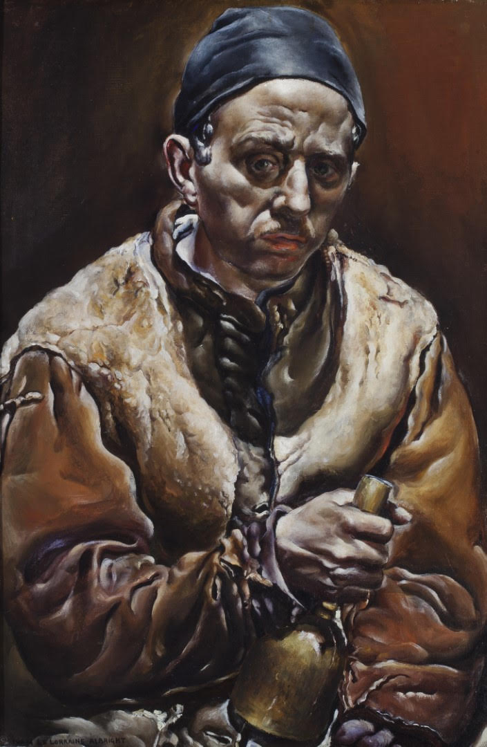 This is a gritty portrait of the painter brother. He is holding a mallet, which indicates his work as a sculptor. The image and dark and gloomy.