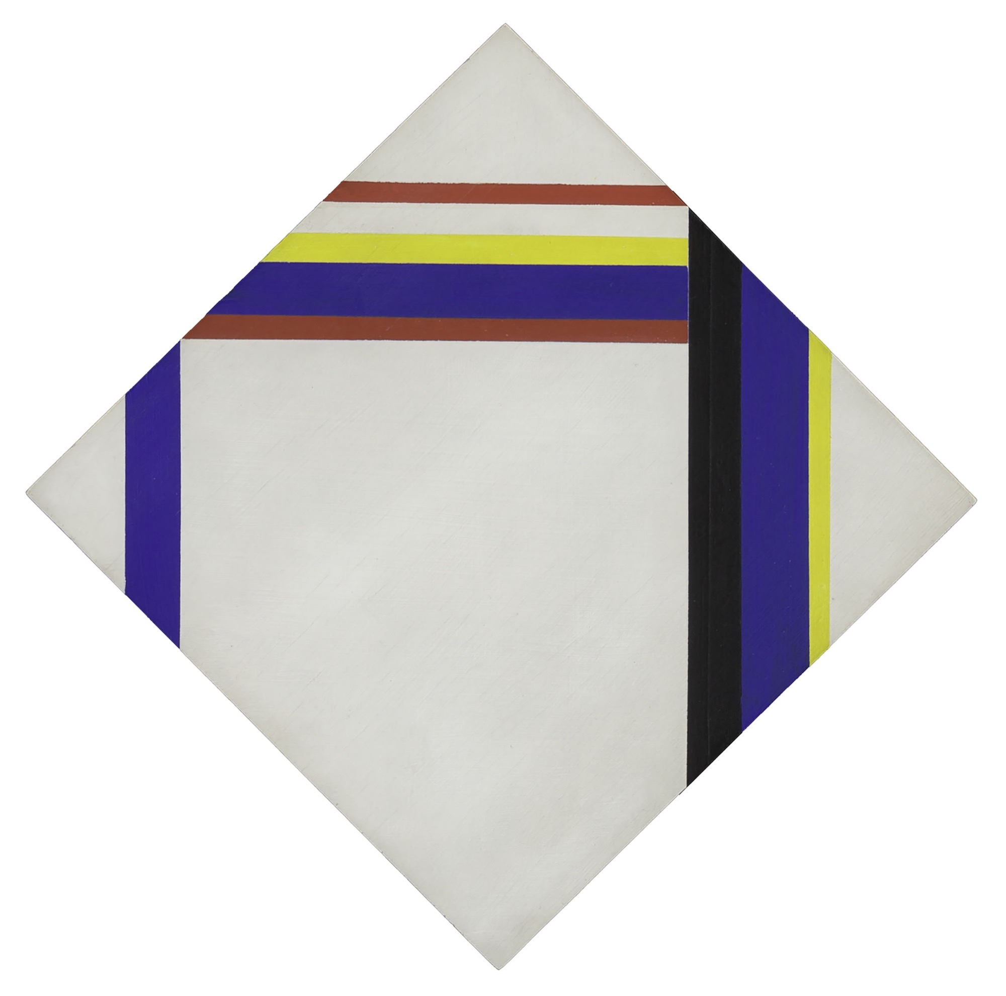 A diamond shaped canvas consisting of different colored lines